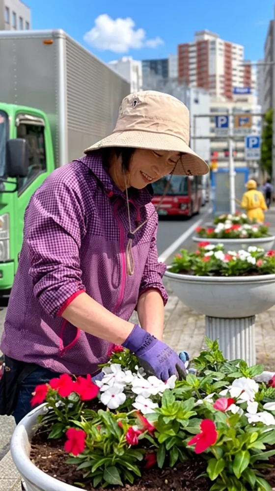 街なかの花壇で植栽活動を行う辻󠄀村公子